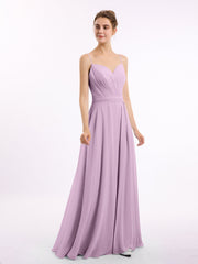 Abito in Chiffon con Spalline Sottili e Scollo a Cuore Glicine