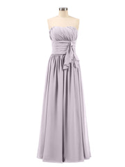 Abito da Damigella Lungo in Chiffon Senza Spalline Crepuscolo