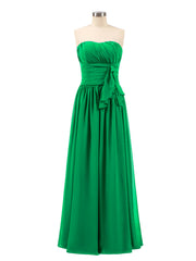Abito da Damigella Lungo in Chiffon Senza Spalline Smeraldo