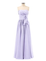 Abito da Damigella Lungo in Chiffon Senza Spalline Lilla