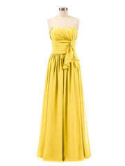 Abito da Damigella Lungo in Chiffon Senza Spalline Calendula