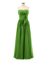 Abito da Damigella Lungo in Chiffon Senza Spalline Muschio
