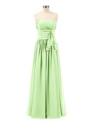 Abito da Damigella Lungo in Chiffon Senza Spalline Salvia