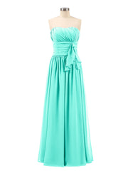 Abito da Damigella Lungo in Chiffon Senza Spalline Azzurro Spa