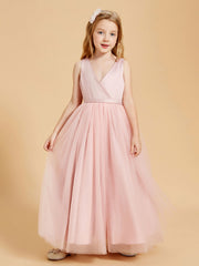Abiti Damigella Junior In Tulle Top In Raso Fiocco Glamour Rosa Polvere