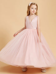 Abiti Damigella Junior In Tulle Top In Raso Fiocco Glamour Rosa Polvere