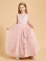 Abiti Damigella Junior In Tulle Top In Raso Fiocco Glamour Rosa Polvere