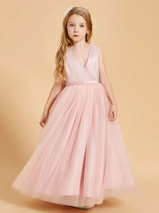 Abiti Damigella Junior In Tulle Top In Raso Fiocco Glamour Rosa Polvere