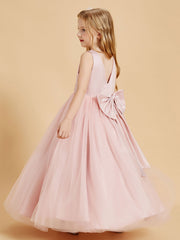 Abiti Damigella Junior In Tulle Top In Raso Fiocco Glamour Rosa Polvere