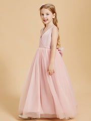 Abiti Damigella Junior In Tulle Top In Raso Fiocco Glamour Rosa Polvere