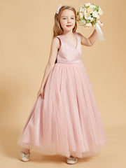 Abiti Damigella Junior In Tulle Top In Raso Fiocco Glamour Rosa Polvere