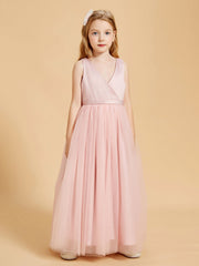 Abiti Damigella Junior In Tulle Top In Raso Fiocco Glamour Rosa Polvere