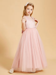Abiti Damigella Junior In Tulle Top In Raso Fiocco Glamour Rosa Polvere
