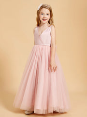 Abiti Damigella Junior In Tulle Top In Raso Fiocco Glamour Rosa Polvere