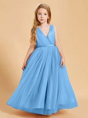 Abiti Damigella Junior In Tulle Top In Raso Fiocco Glamour Blu