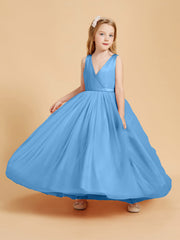 Abiti Damigella Junior In Tulle Top In Raso Fiocco Glamour Blu