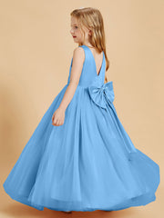 Abiti Damigella Junior In Tulle Top In Raso Fiocco Glamour Blu