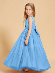 Abiti Damigella Junior In Tulle Top In Raso Fiocco Glamour Blu
