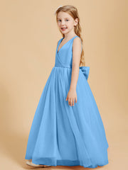 Abiti Damigella Junior In Tulle Top In Raso Fiocco Glamour Blu