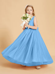 Abiti Damigella Junior In Tulle Top In Raso Fiocco Glamour Blu