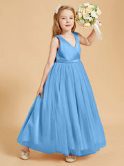Abiti Damigella Junior In Tulle Top In Raso Fiocco Glamour Blu