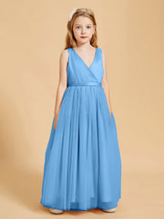 Abiti Damigella Junior In Tulle Top In Raso Fiocco Glamour Blu