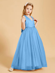 Abiti Damigella Junior In Tulle Top In Raso Fiocco Glamour Blu