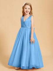 Abiti Damigella Junior In Tulle Top In Raso Fiocco Glamour Blu