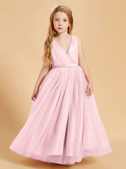Abiti Damigella Junior In Tulle Top In Raso Fiocco Glamour Rosa Cipria