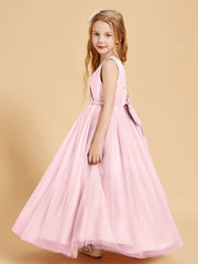 Abiti Damigella Junior In Tulle Top In Raso Fiocco Glamour Rosa Cipria