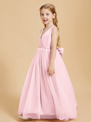 Abiti Damigella Junior In Tulle Top In Raso Fiocco Glamour Rosa Cipria