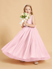 Abiti Damigella Junior In Tulle Top In Raso Fiocco Glamour Rosa Cipria