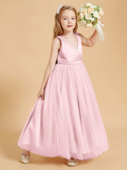 Abiti Damigella Junior In Tulle Top In Raso Fiocco Glamour Rosa Cipria