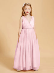 Abiti Damigella Junior In Tulle Top In Raso Fiocco Glamour Rosa Cipria