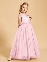 Abiti Damigella Junior In Tulle Top In Raso Fiocco Glamour Rosa Cipria