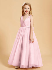 Abiti Damigella Junior In Tulle Top In Raso Fiocco Glamour Rosa Cipria