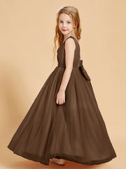 Abiti Damigella Junior In Tulle Top In Raso Fiocco Glamour Marrone