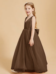 Abiti Damigella Junior In Tulle Top In Raso Fiocco Glamour Marrone