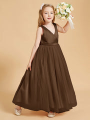 Abiti Damigella Junior In Tulle Top In Raso Fiocco Glamour Marrone