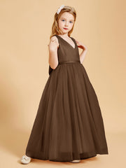 Abiti Damigella Junior In Tulle Top In Raso Fiocco Glamour Marrone
