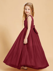 Abiti Damigella Junior In Tulle Top In Raso Fiocco Glamour Borgogna