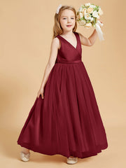 Abiti Damigella Junior In Tulle Top In Raso Fiocco Glamour Borgogna