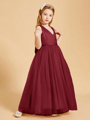 Abiti Damigella Junior In Tulle Top In Raso Fiocco Glamour Borgogna
