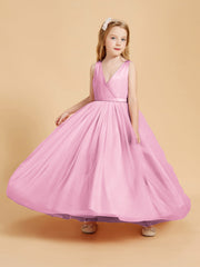 Abiti Damigella Junior In Tulle Top In Raso Fiocco Glamour Rosa Bonbon