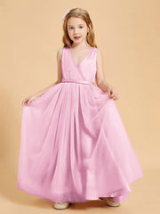 Abiti Damigella Junior In Tulle Top In Raso Fiocco Glamour Rosa Bonbon