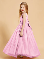 Abiti Damigella Junior In Tulle Top In Raso Fiocco Glamour Rosa Bonbon