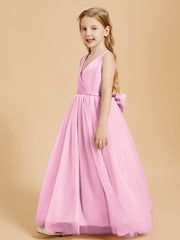 Abiti Damigella Junior In Tulle Top In Raso Fiocco Glamour Rosa Bonbon