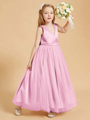Abiti Damigella Junior In Tulle Top In Raso Fiocco Glamour Rosa Bonbon