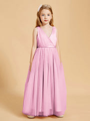Abiti Damigella Junior In Tulle Top In Raso Fiocco Glamour Rosa Bonbon