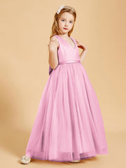 Abiti Damigella Junior In Tulle Top In Raso Fiocco Glamour Rosa Bonbon